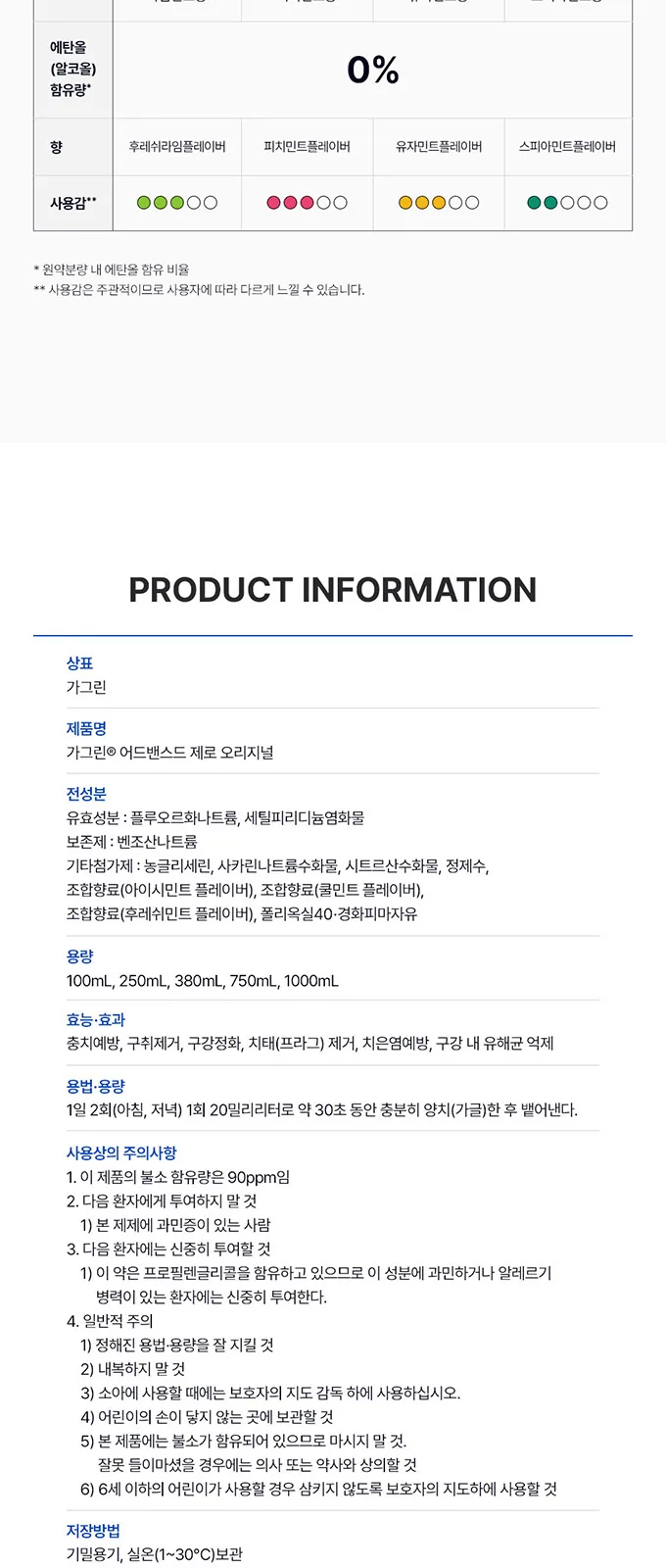 가그린 어드밴스드 제로 오리지널 상세 설명