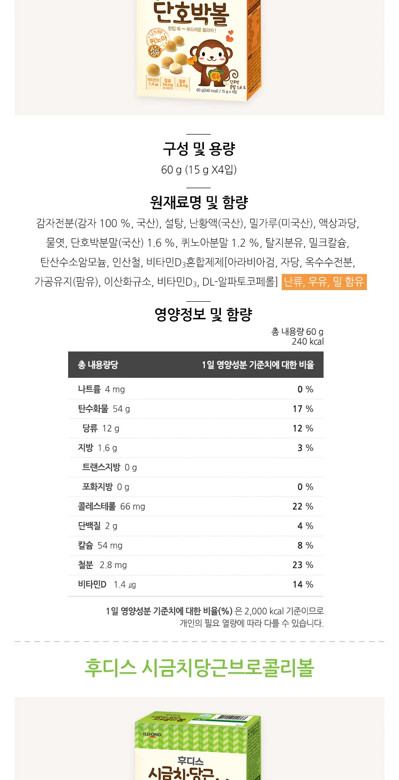 치즈볼 60g(15gx4입) 상세 설명