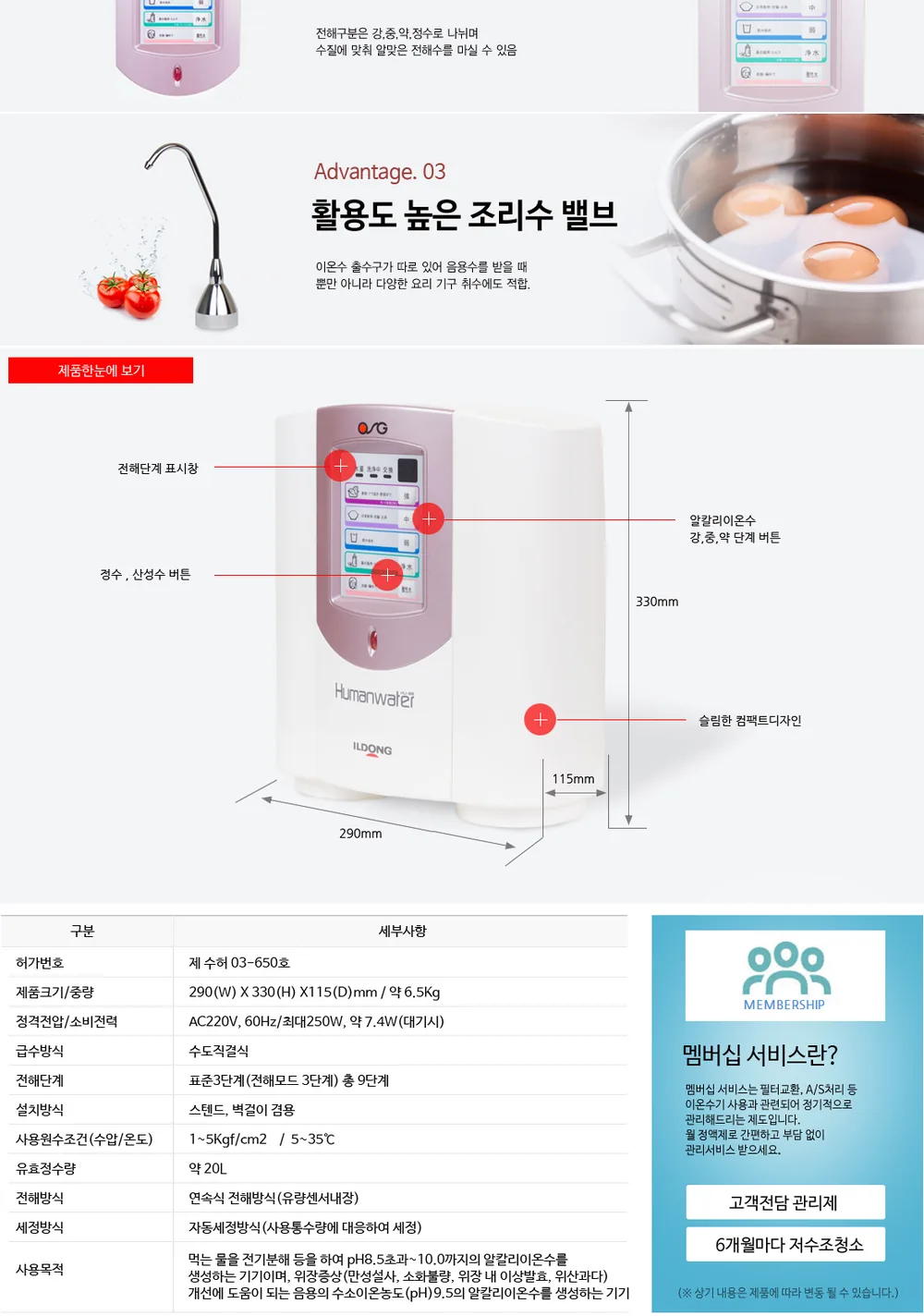 일동생활건강 알칼리 이온수기 휴먼워터 88 상세 설명